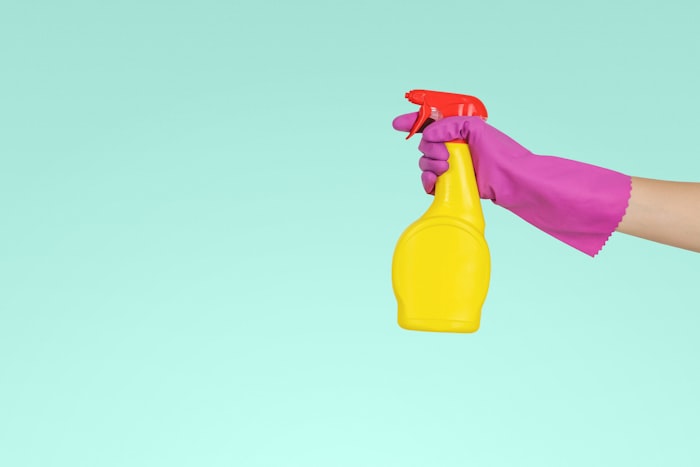 Cleaning supplies on a bright surface